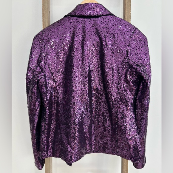 Colleen Lopez Purple Sequin Moto Jacket Size XS Party Mardi Gras Blazer Sparkly - Picture 3 of 8